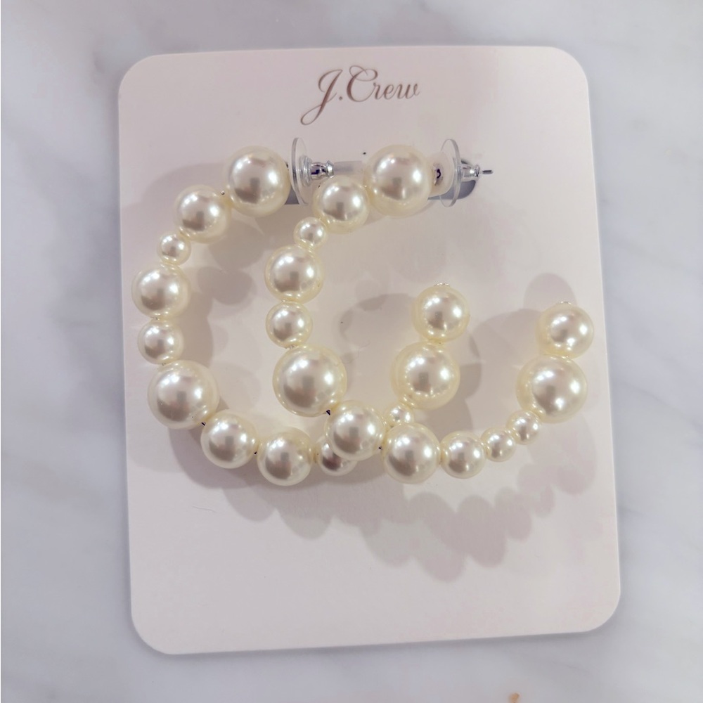 J crew pearl hoop earrings